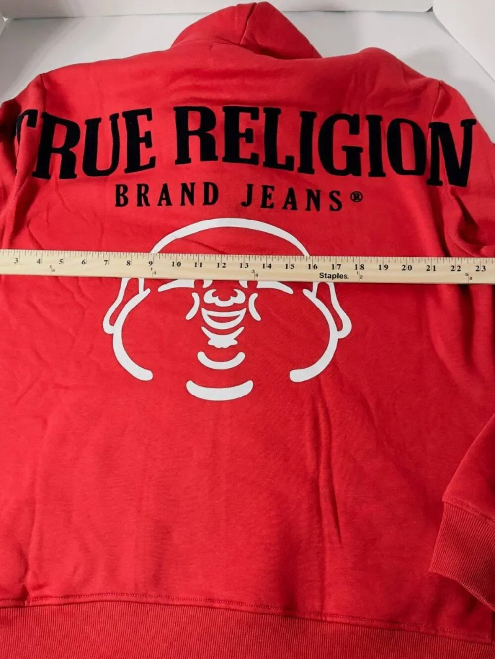 True religion hoody Size L men  with 2 pockets and front zipper  Red